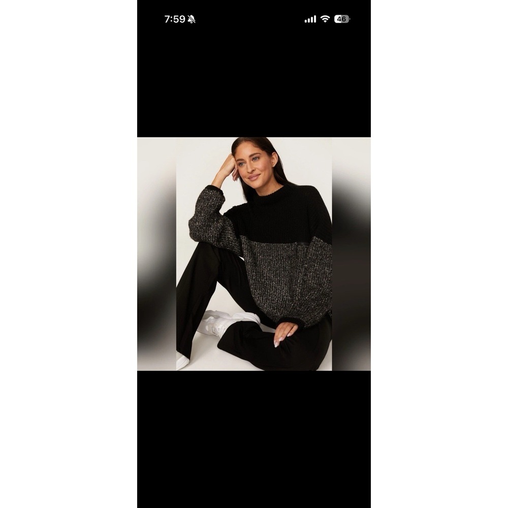 Varley Darwell Mock Neck Black Marled True Knit Mirage Wool Blend Sweater Zip XS - Picture 2 of 13